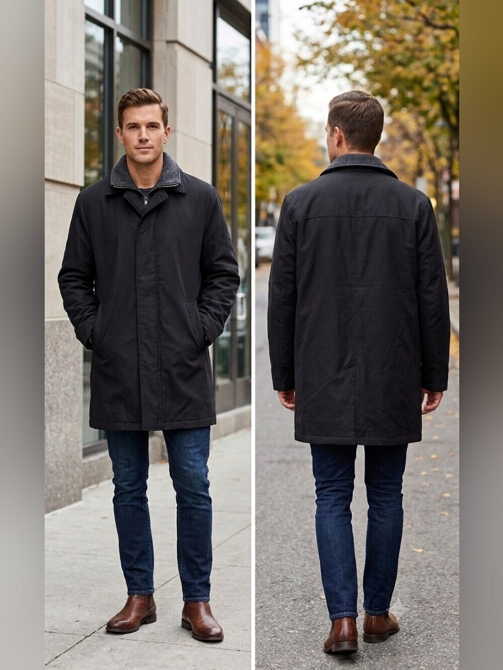 Lauren Ralph Lauren Men's Black Water Repellent Car Coat Jacket 44L